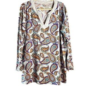 Lands’ End Paisley Print Long Sleeve Tunic Top XL (18) Multicolor